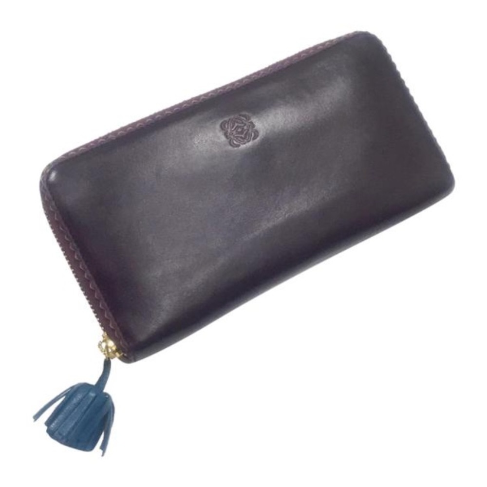 Loewe Anagram Dark Purple Nappa Leather Tassel Long Wallet